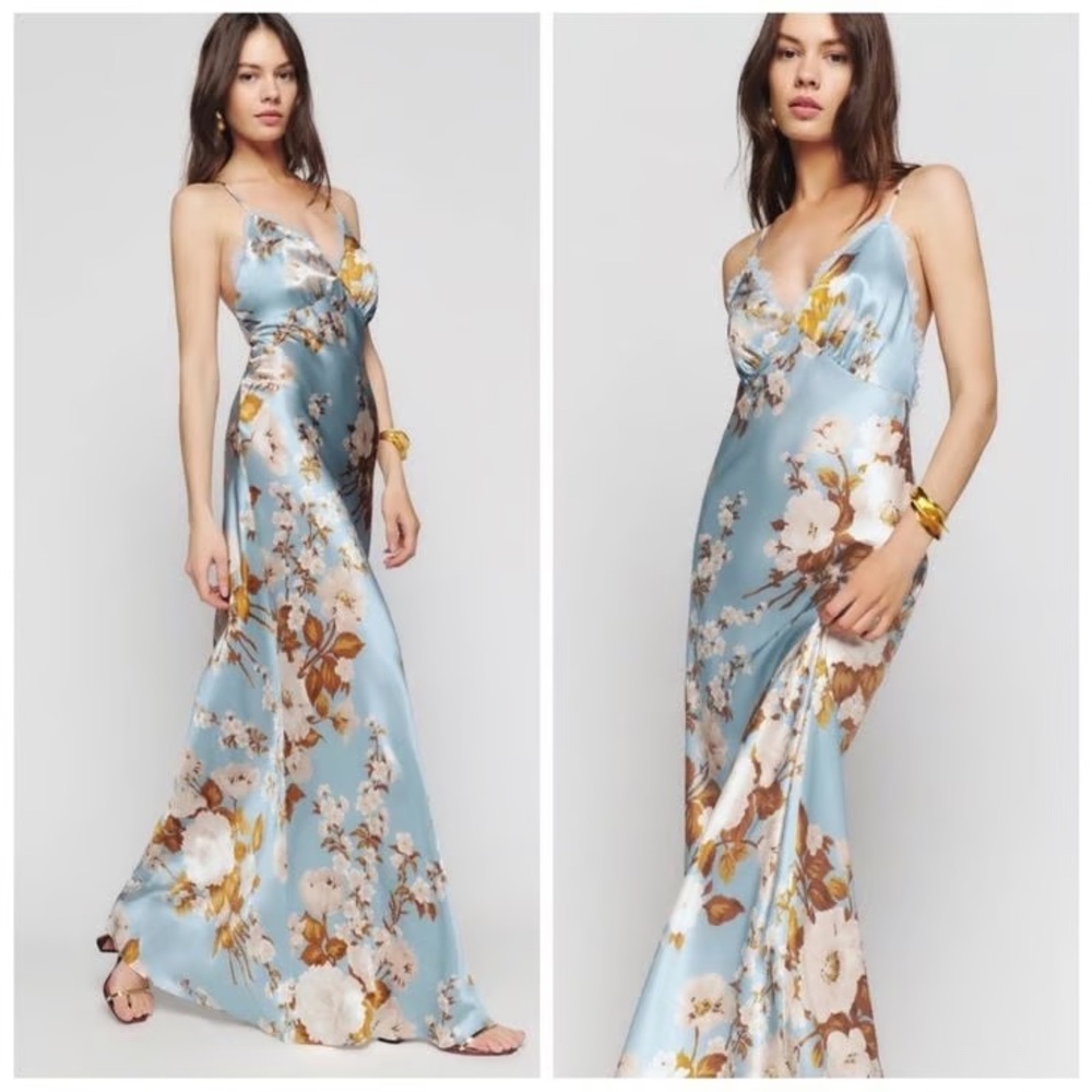 NWOT- Reformation Maysen Silk Dress In Serene Floral